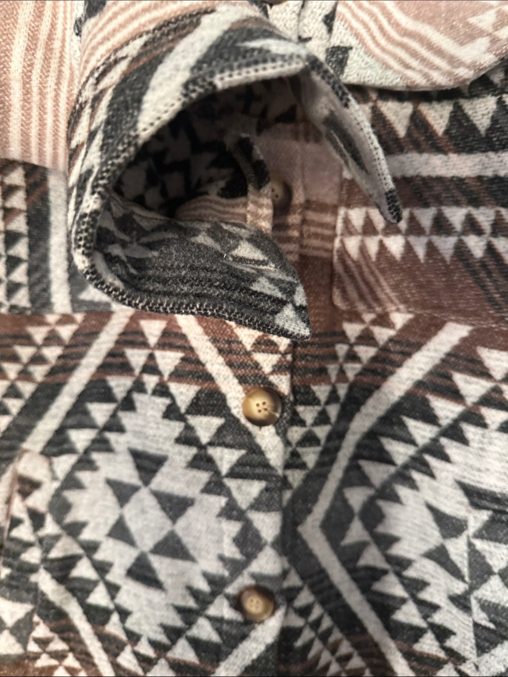 Aztec-Pattern Long Shacket in Brown & Cream - Picture 5 of 11